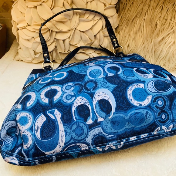 Coach Signature Logo Blue Nylon/Leather Tote - Picture 6 of 8